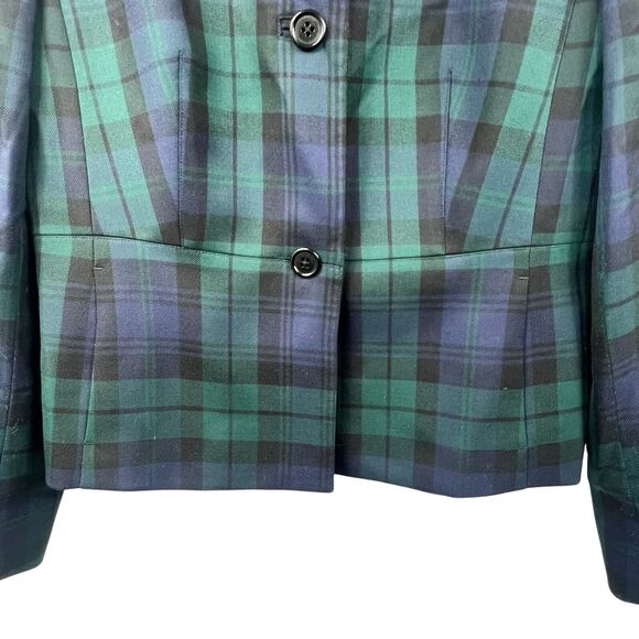 Lands End Blackwatch Plaid Blazer Jacket Size 6 Blue Green Plaid Button - Picture 4 of 9